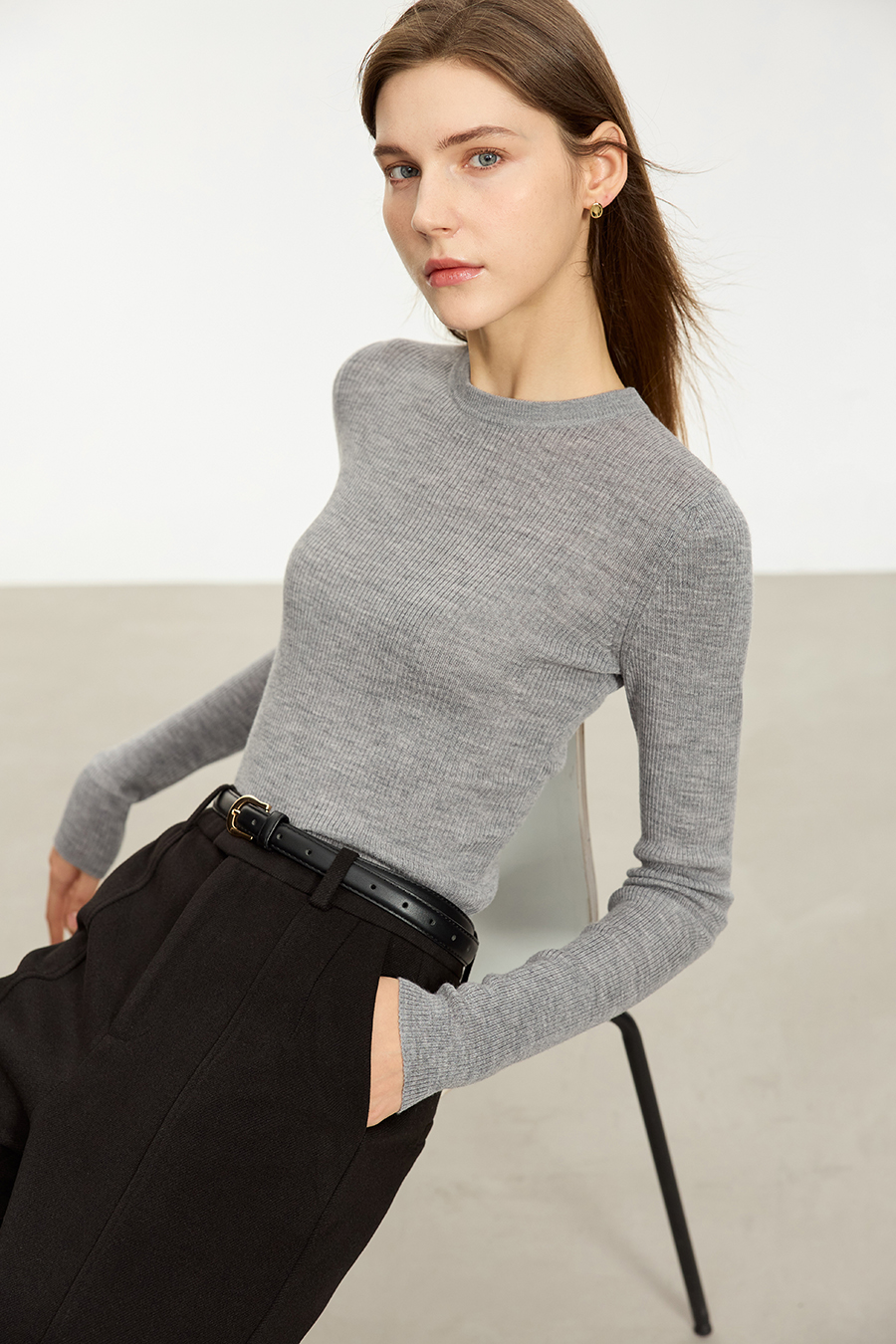 Slim Small Crew Neck Wool Sweater|AMII-AMII.com