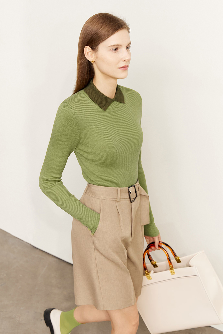 Color - block Lapel Slim Sweater|AMII-AMII.com
