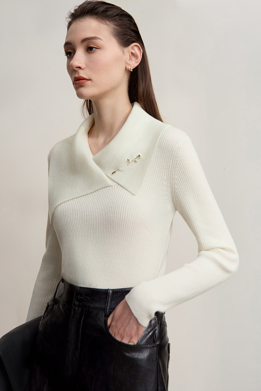 Rose Brooch Lapel Sweater