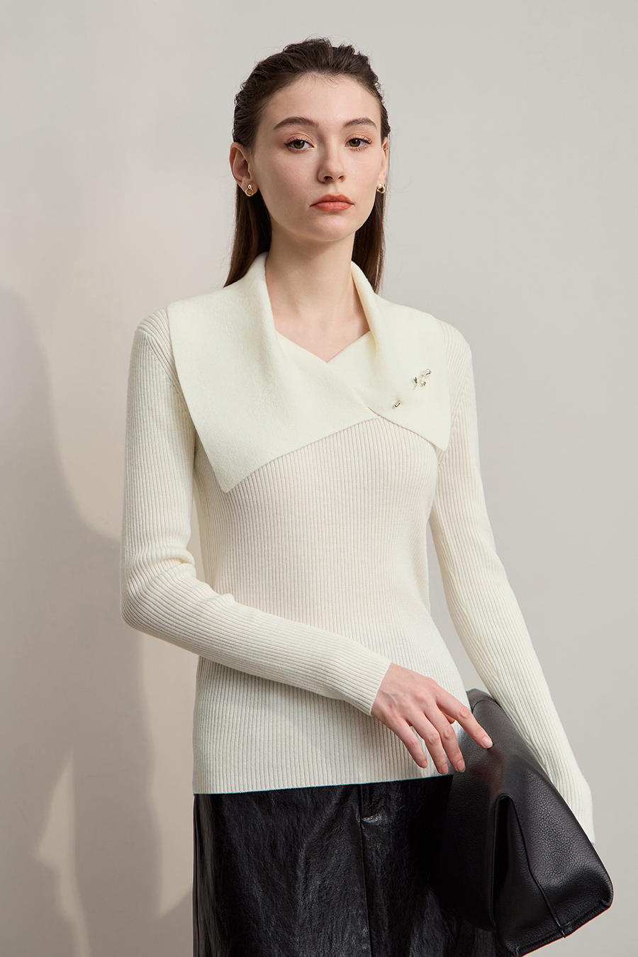 Rose Brooch Lapel Sweater