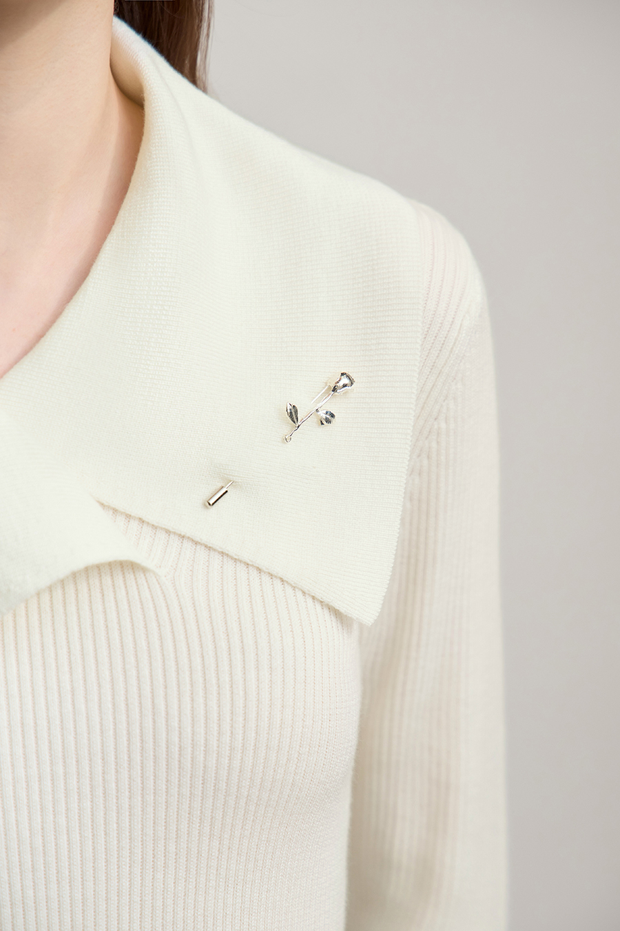 Rose Brooch Lapel Sweater
