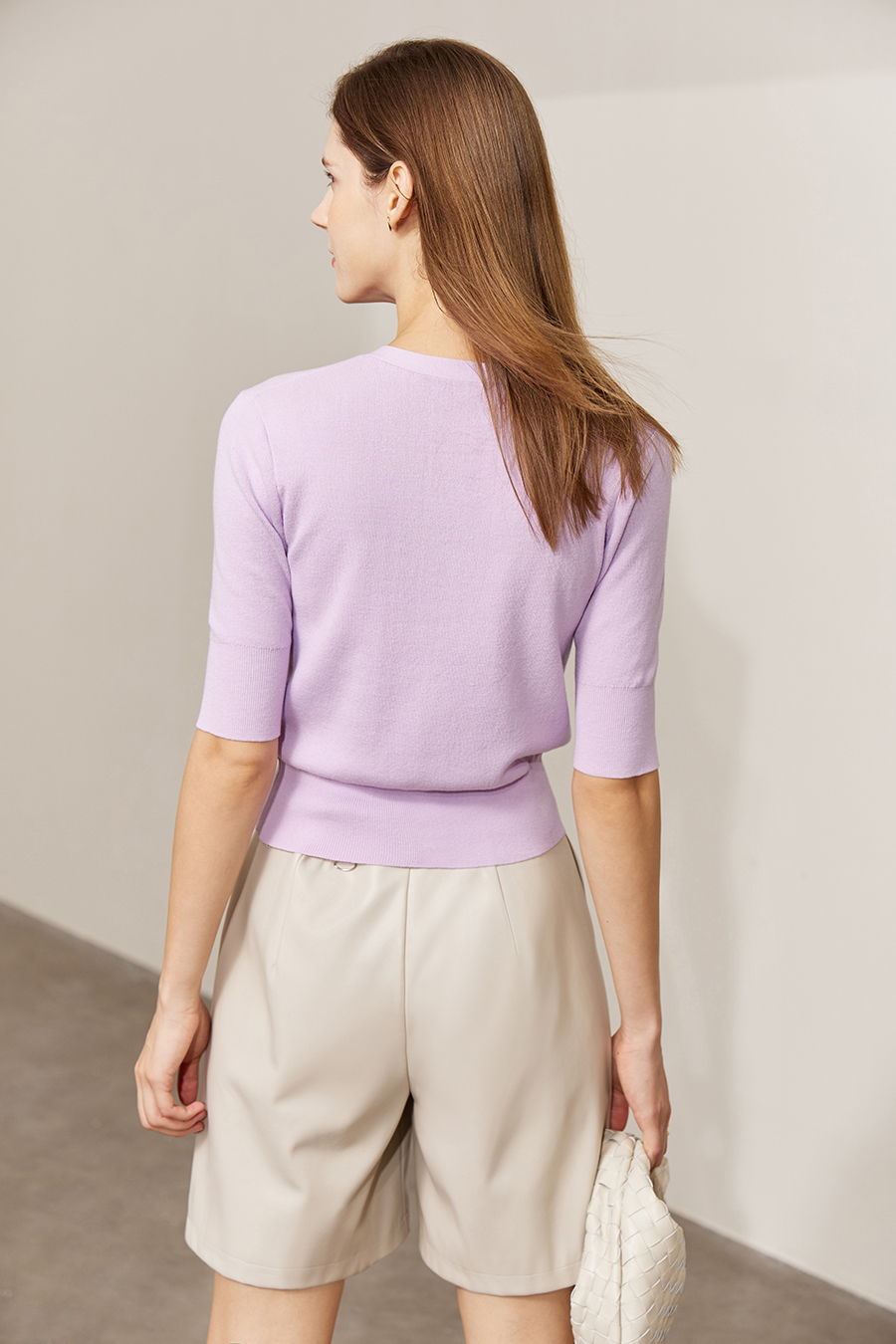 V-Neck 3/4 Sleeve Cotton Knit Cardigan|AMII-AMII.com