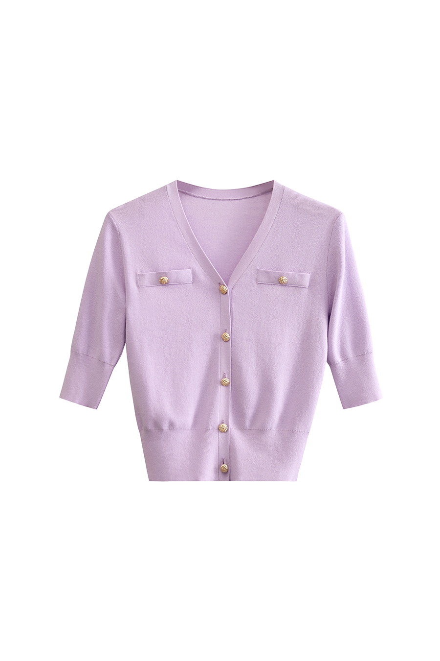 V-Neck 3/4 Sleeve Cotton Knit Cardigan|AMII-AMII.com