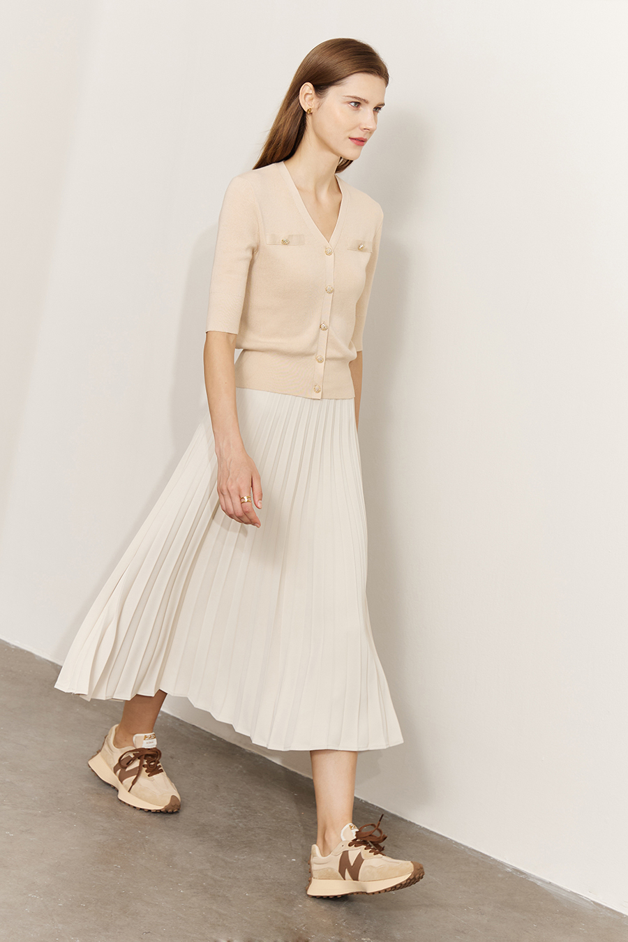 V-Neck 3/4 Sleeve Cotton Knit Cardigan|AMII-AMII.com