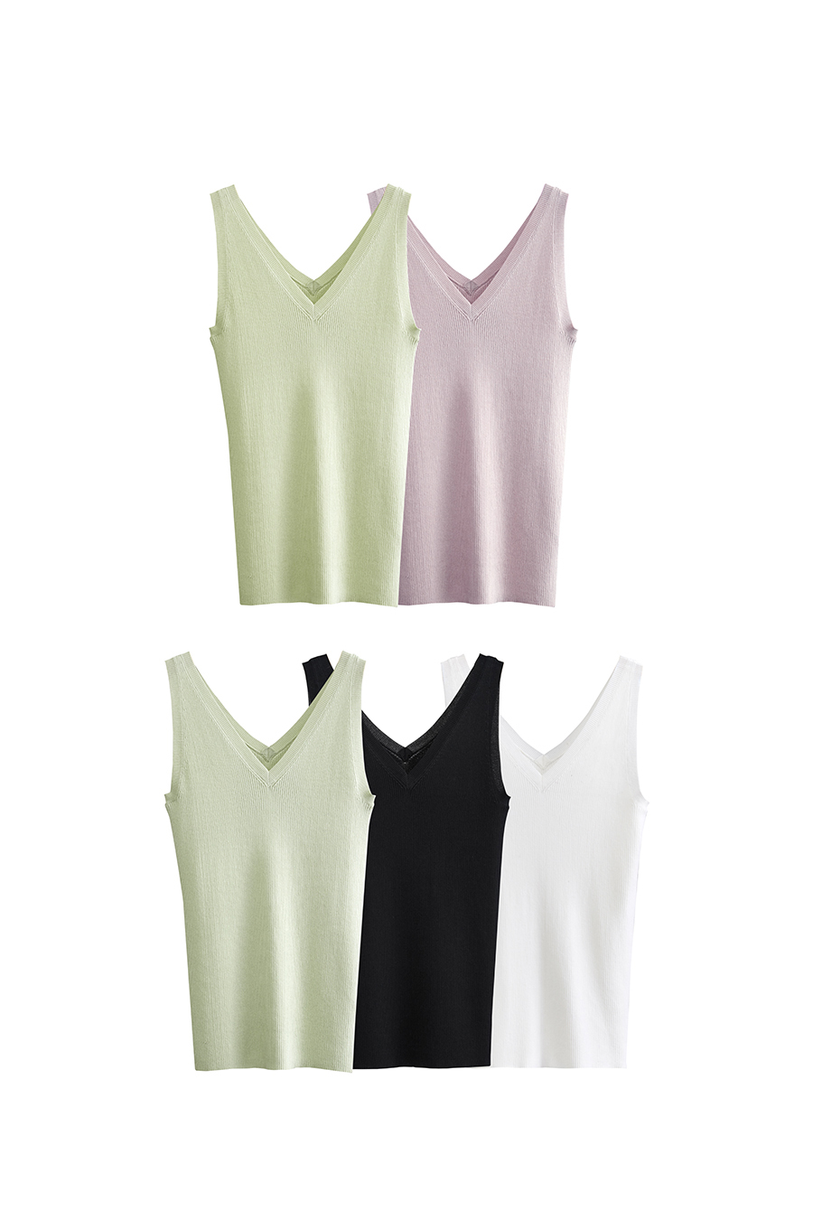 V-Neck Ribbed Knit Camisole|AMII-AMII.com