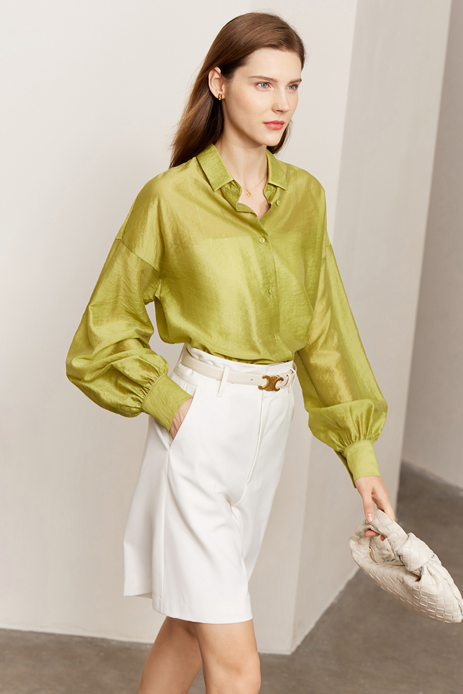 Lapel Drop Shoulder Lantern Sleeve Shirt|AMII-AMII.com