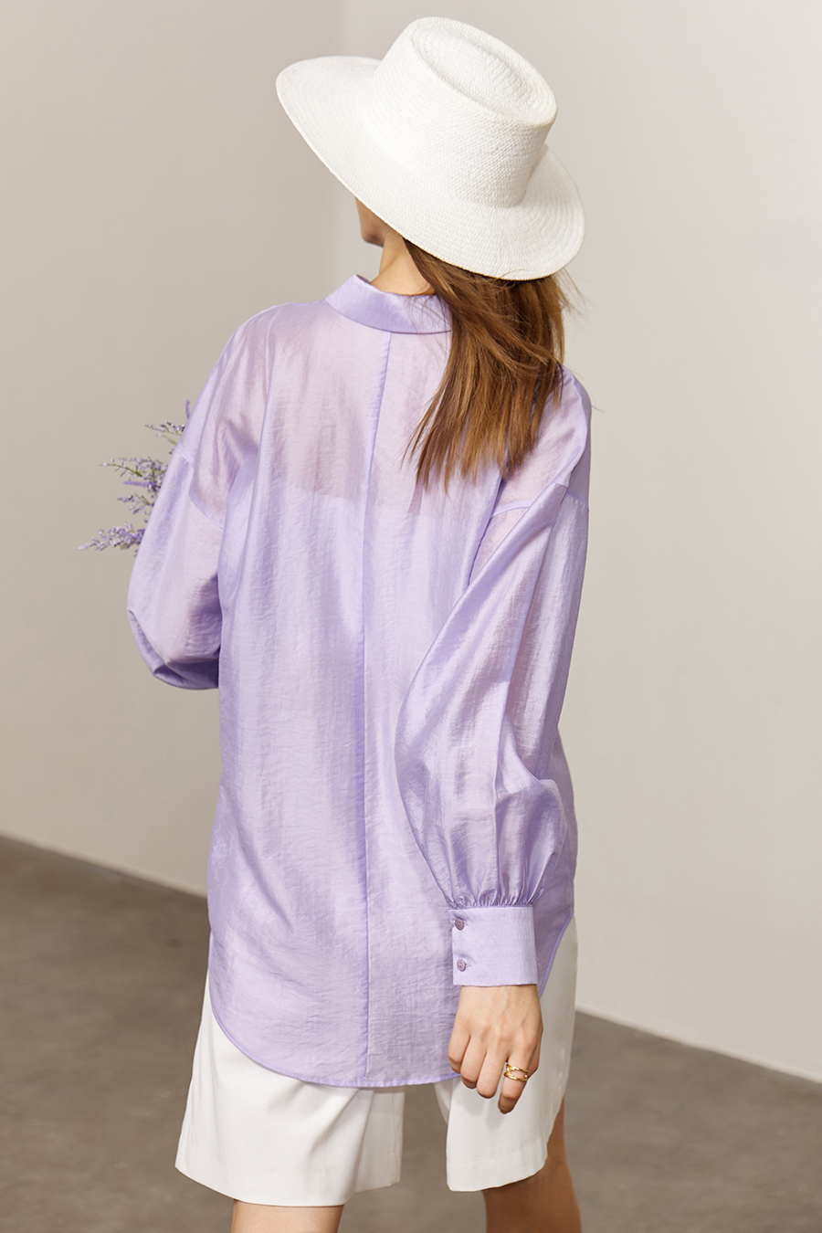 Lapel Drop Shoulder Lantern Sleeve Shirt|AMII-AMII.com