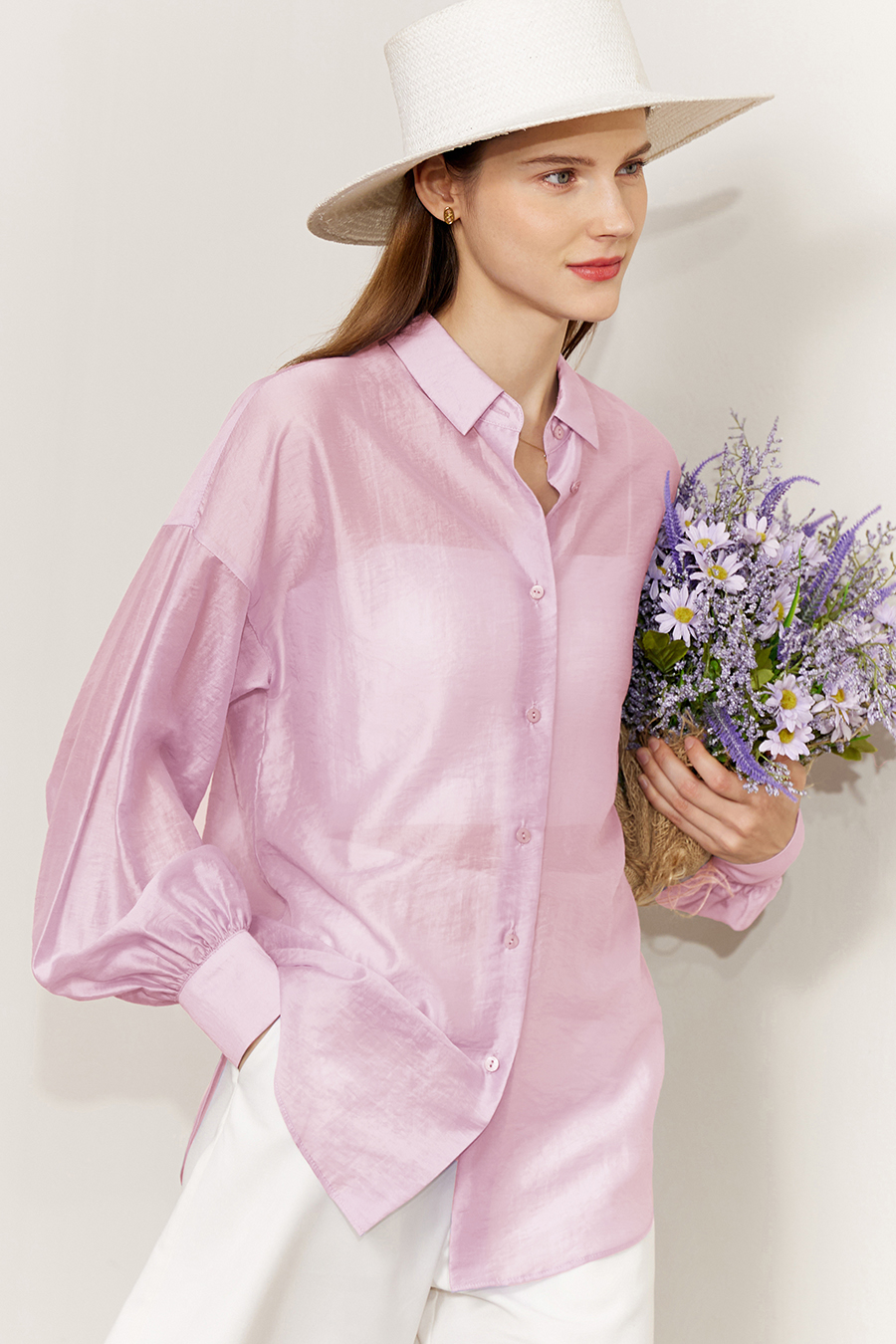 Lapel Drop Shoulder Lantern Sleeve Shirt|AMII-AMII.com