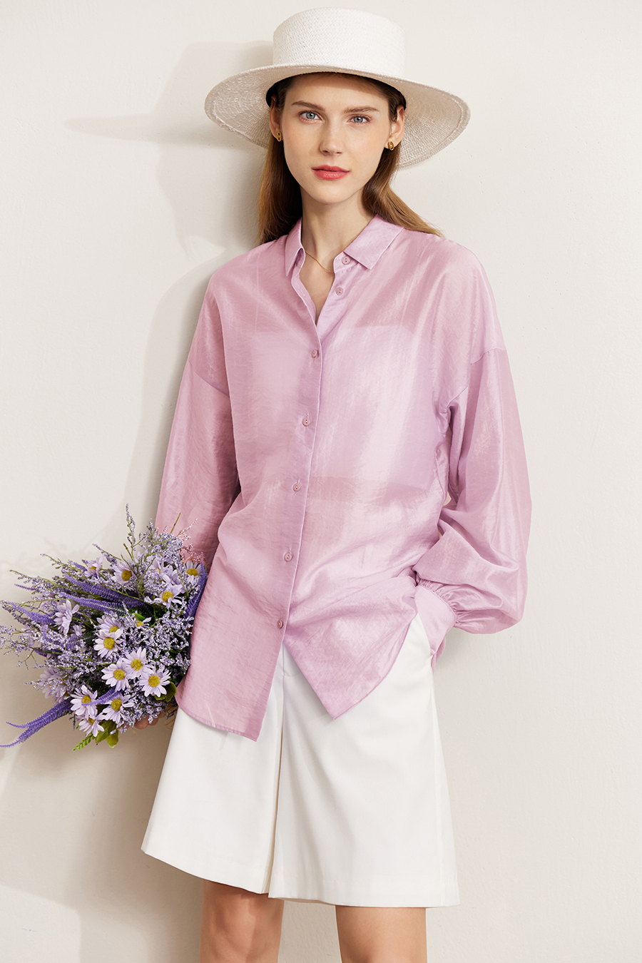 Lapel Drop Shoulder Lantern Sleeve Shirt|AMII-AMII.com