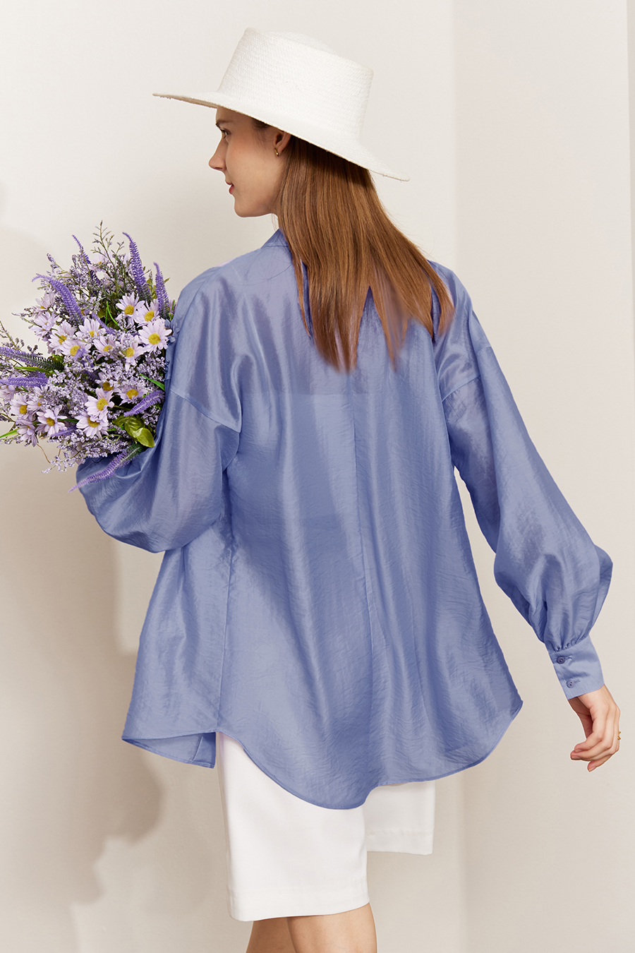 Lapel Drop Shoulder Lantern Sleeve Shirt|AMII-AMII.com