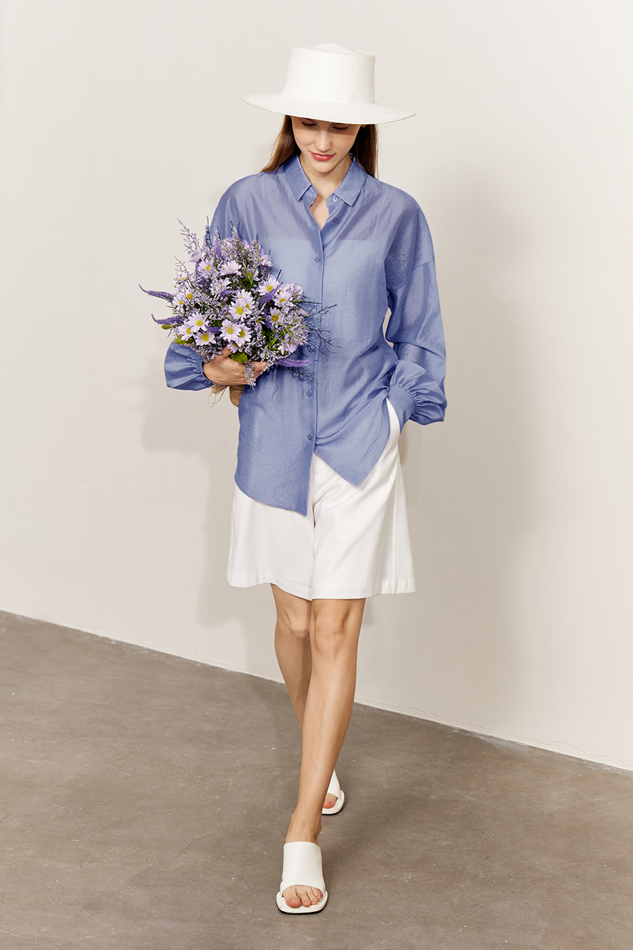 Lapel Drop Shoulder Lantern Sleeve Shirt|AMII-AMII.com