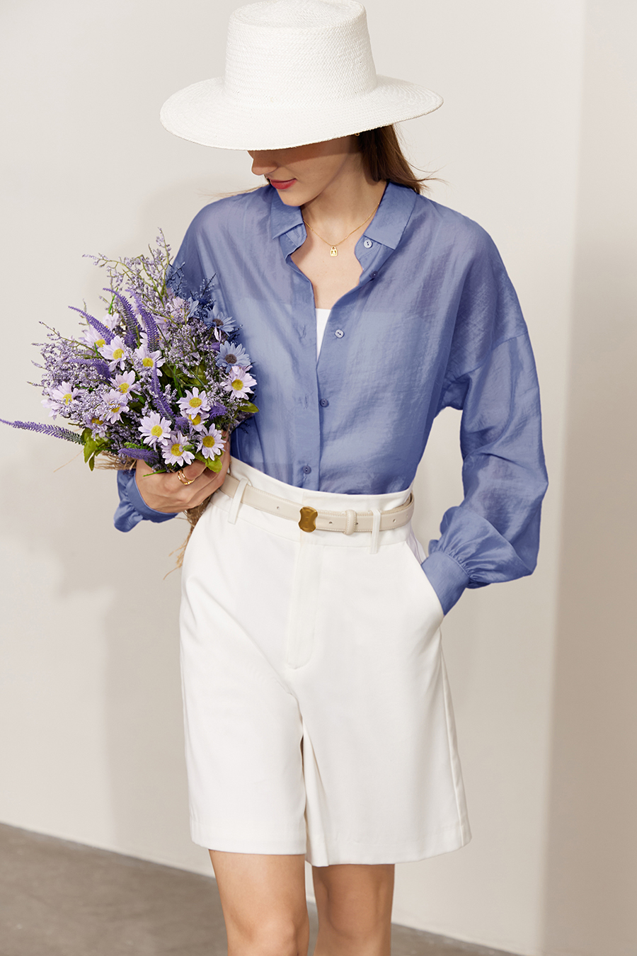 Lapel Drop Shoulder Lantern Sleeve Shirt|AMII-AMII.com