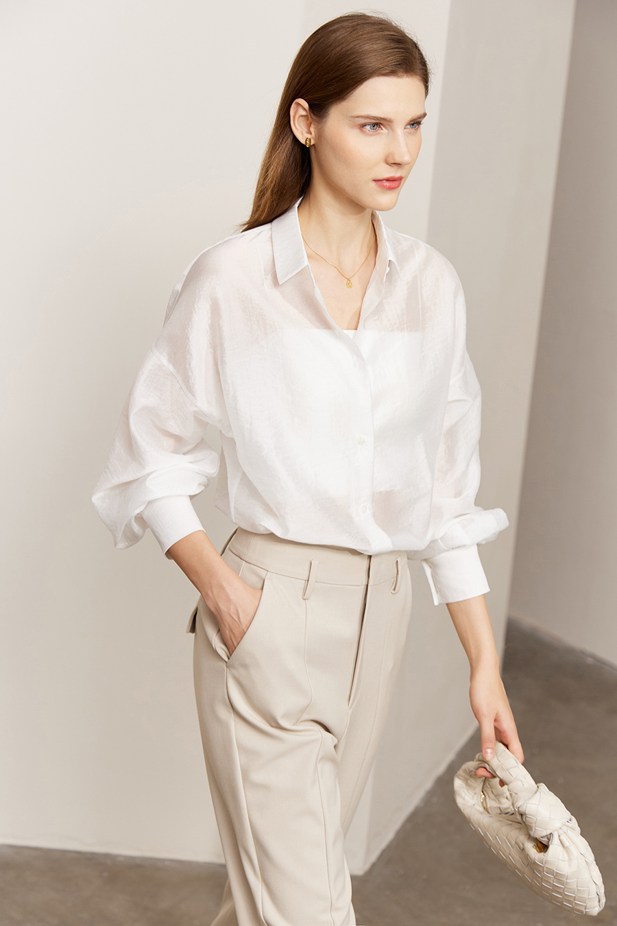 Lapel Drop Shoulder Lantern Sleeve Shirt|AMII-AMII.com