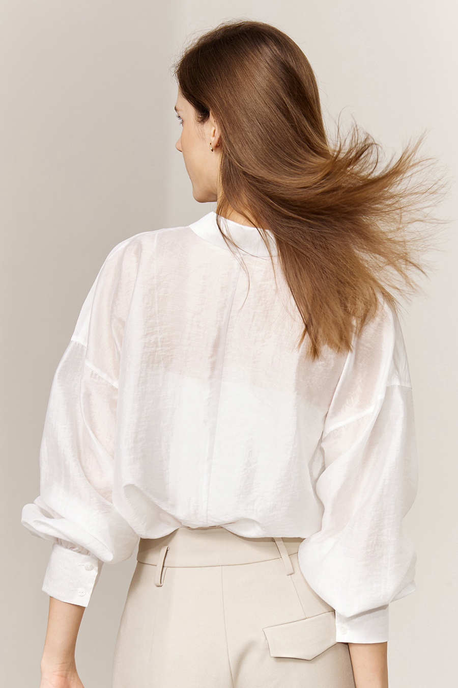 Lapel Drop Shoulder Lantern Sleeve Shirt|AMII-AMII.com