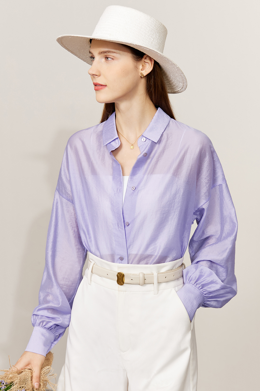 Lapel Drop Shoulder Lantern Sleeve Shirt|AMII-AMII.com