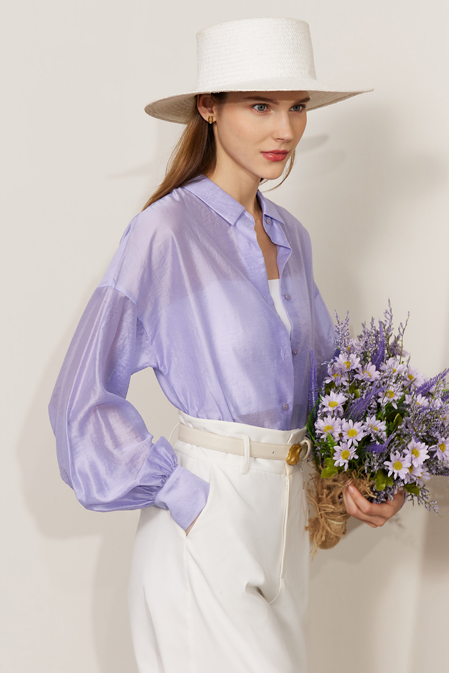 Lapel Drop Shoulder Lantern Sleeve Shirt|AMII-AMII.com