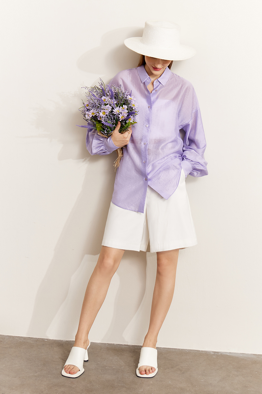 Lapel Drop Shoulder Lantern Sleeve Shirt|AMII-AMII.com