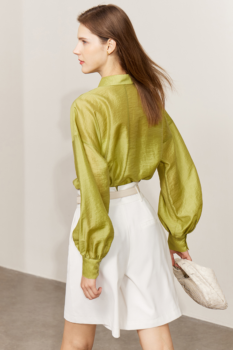 Lapel Drop Shoulder Lantern Sleeve Shirt|AMII-AMII.com