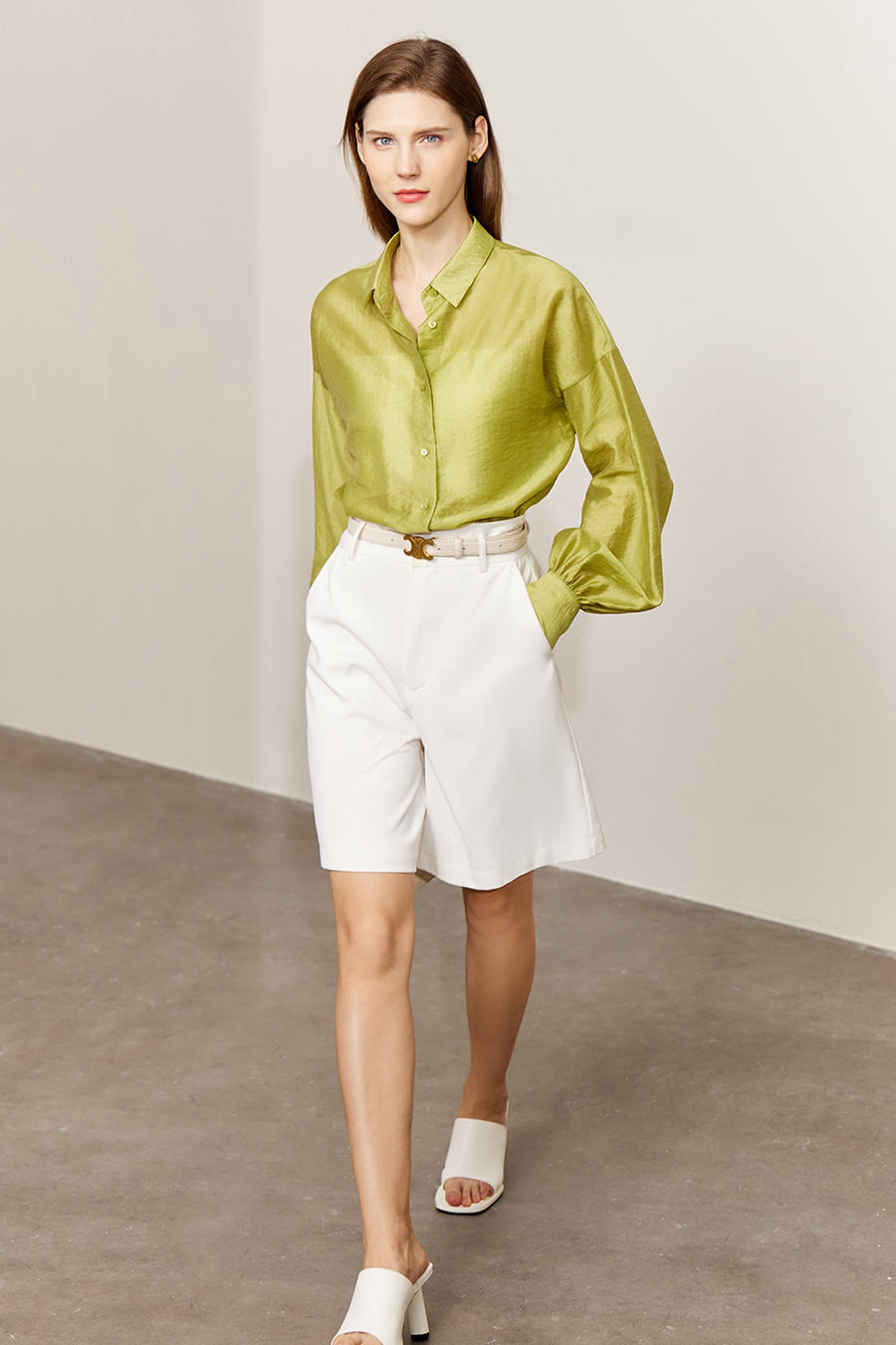 Lapel Drop Shoulder Lantern Sleeve Shirt|AMII-AMII.com