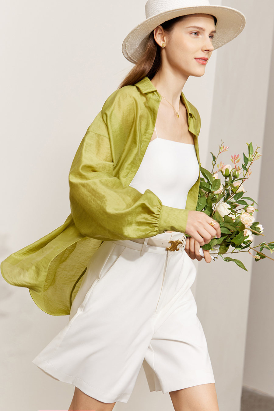 Lapel Drop Shoulder Lantern Sleeve Shirt|AMII-AMII.com