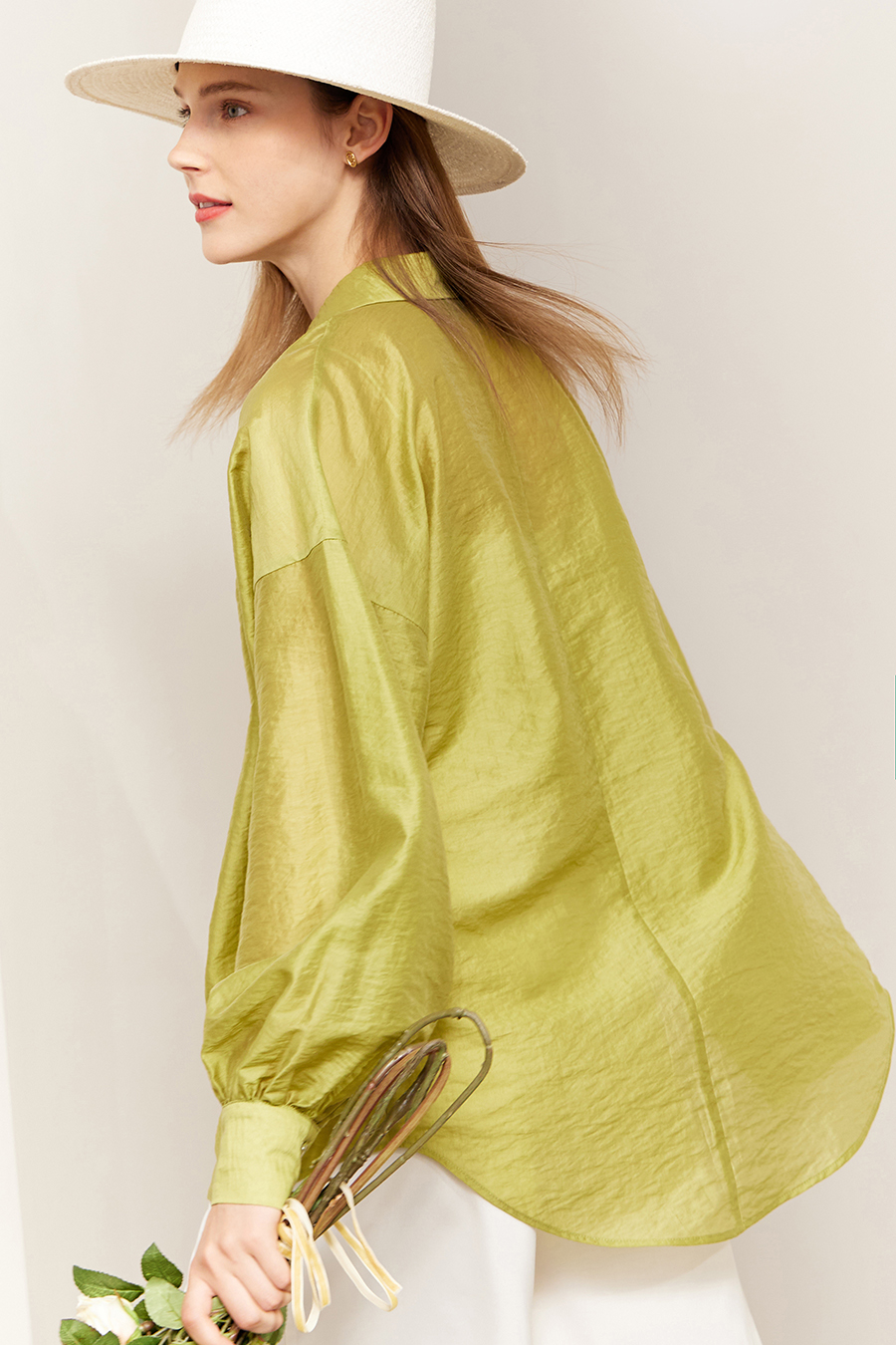 Lapel Drop Shoulder Lantern Sleeve Shirt|AMII-AMII.com