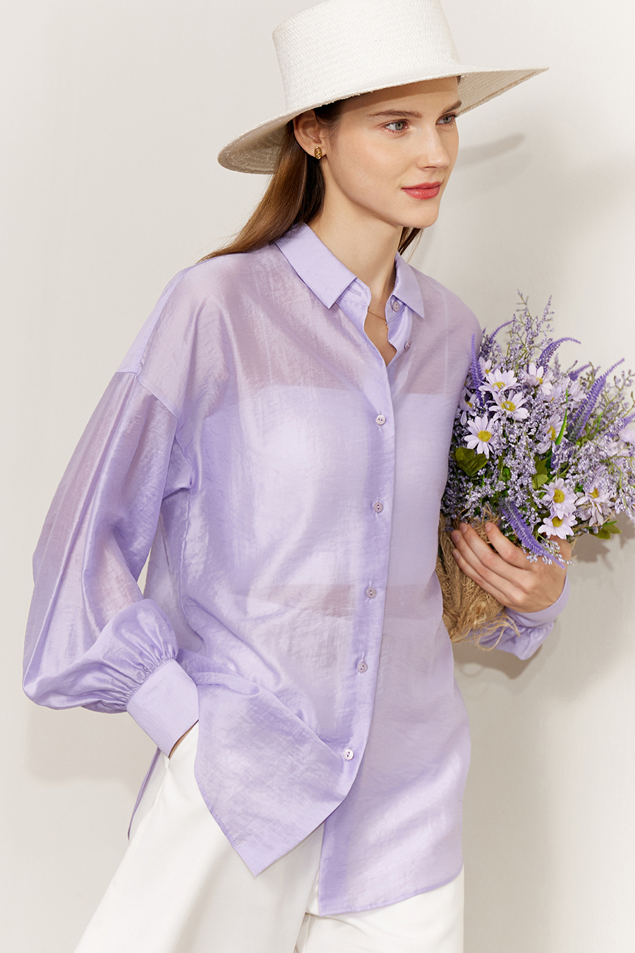 Lapel Drop Shoulder Lantern Sleeve Shirt|AMII-AMII.com