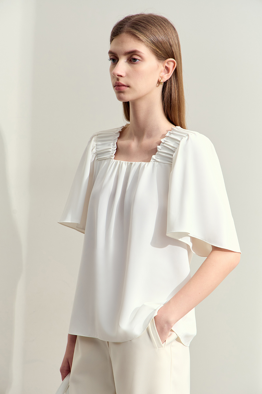 Loose Square Neck Chiffon Blouse