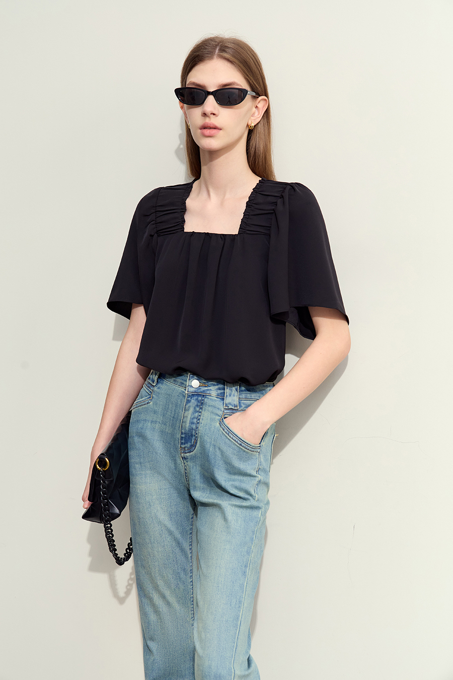 Loose Square Neck Chiffon Blouse