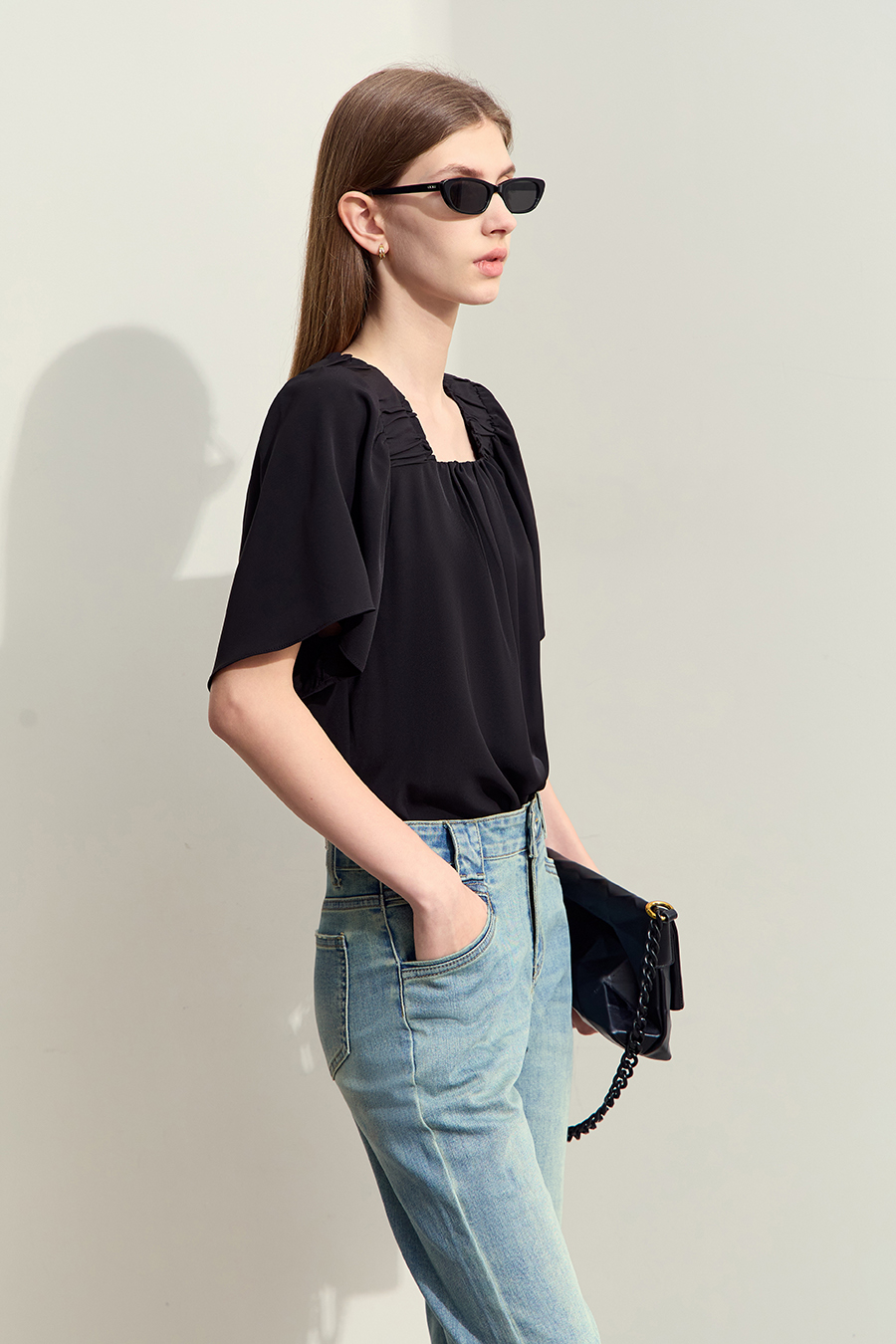 Loose Square Neck Chiffon Blouse