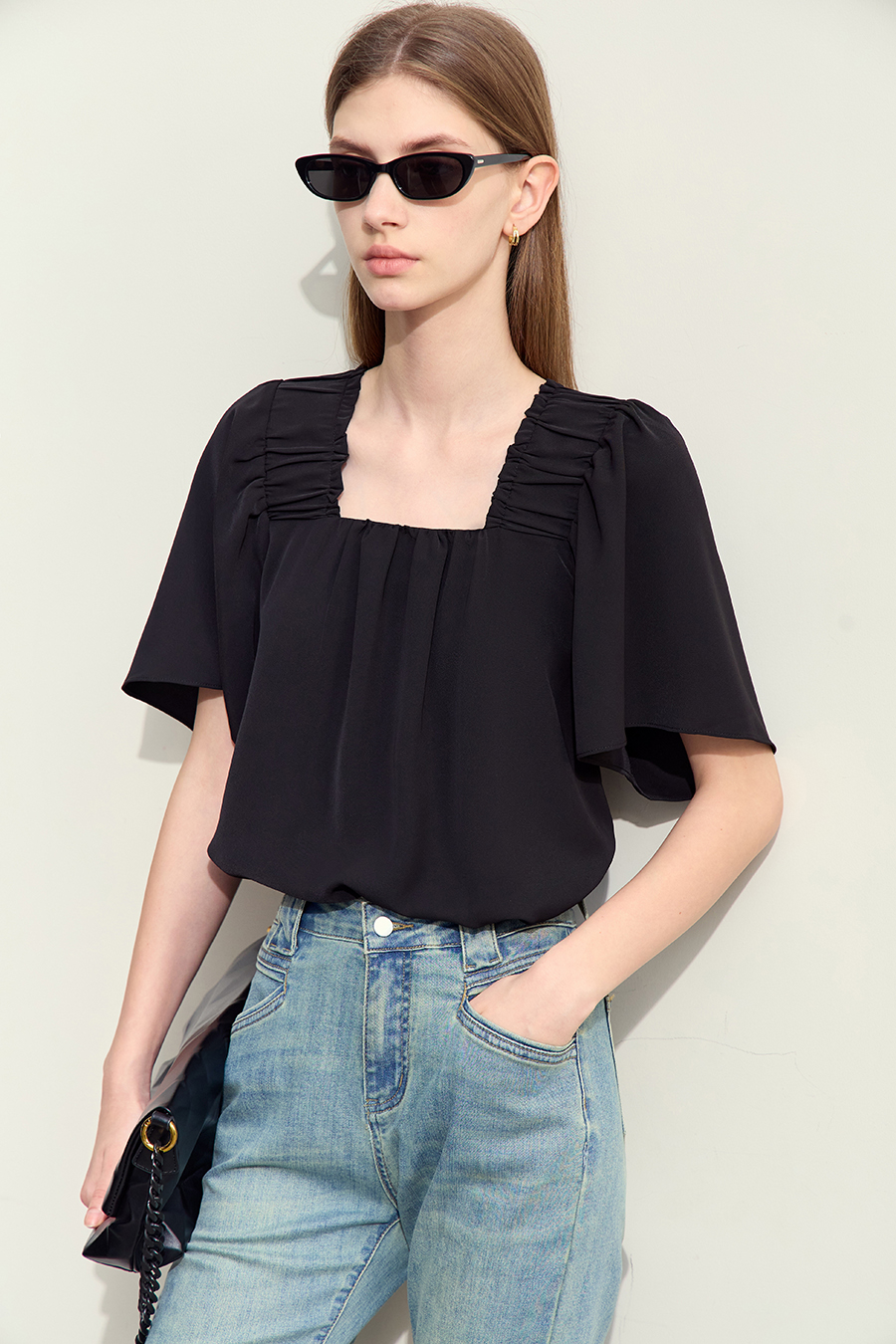 Loose Square Neck Chiffon Blouse