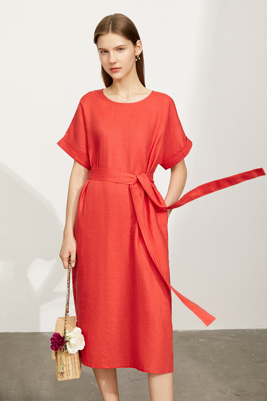 Belted Linen & Ramie Dress