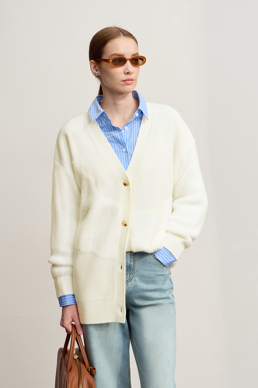 Drop Shoulder V - Neck Knitted Cardigan|AMII-AMII.com