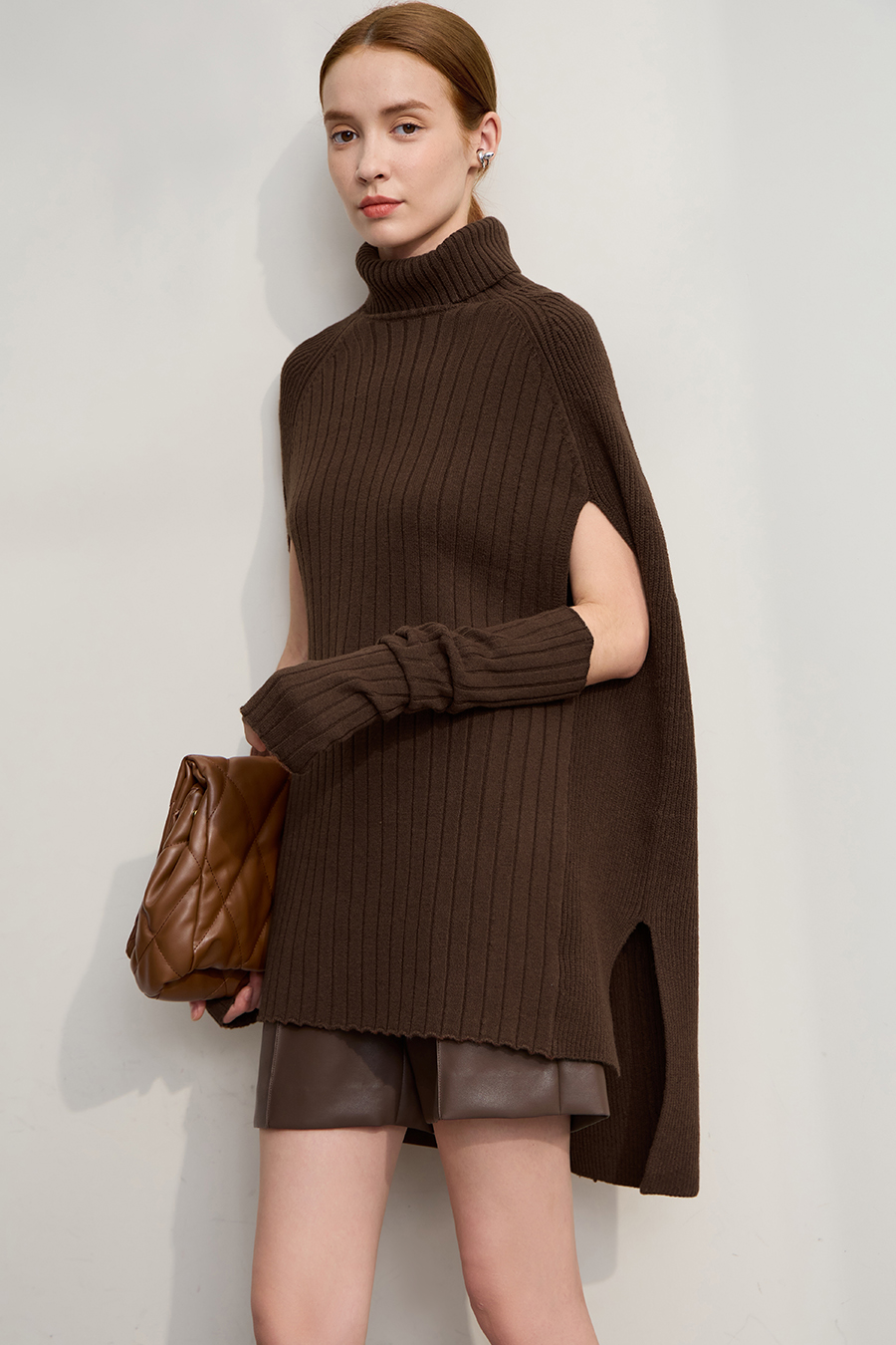 High Neck with Cuffs Slit Sweater|AMII-AMII.com