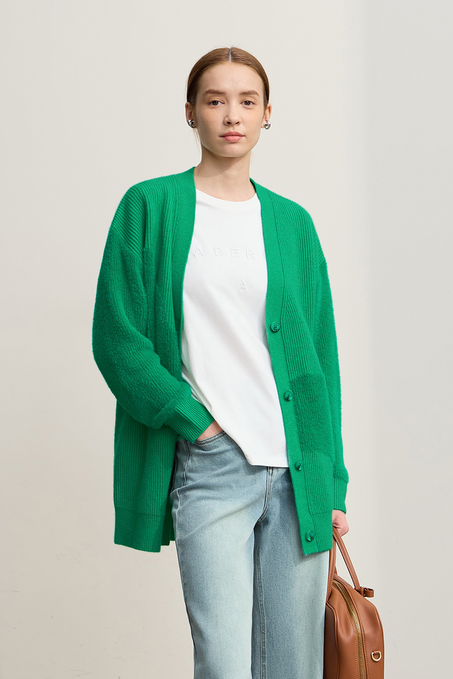 Drop Shoulder V - Neck Knitted Cardigan|AMII-AMII.com