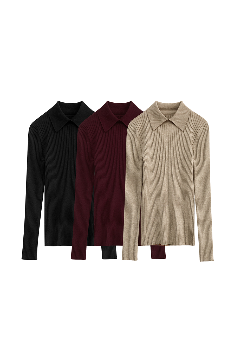 Lapel Ribbed Sweater|AMII-AMII.com