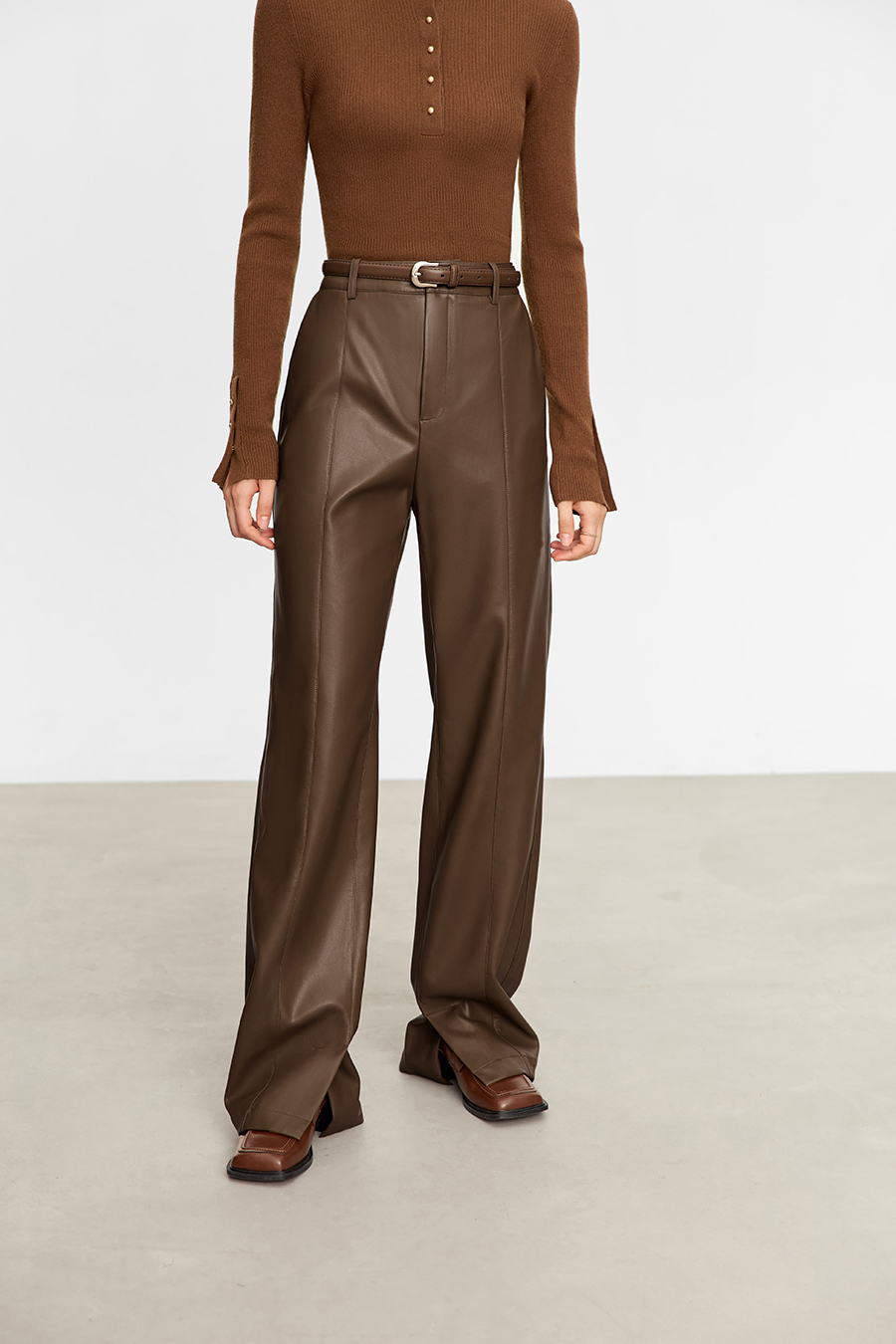 Eco - Leather Casual Long Pants|AMII-AMII.com