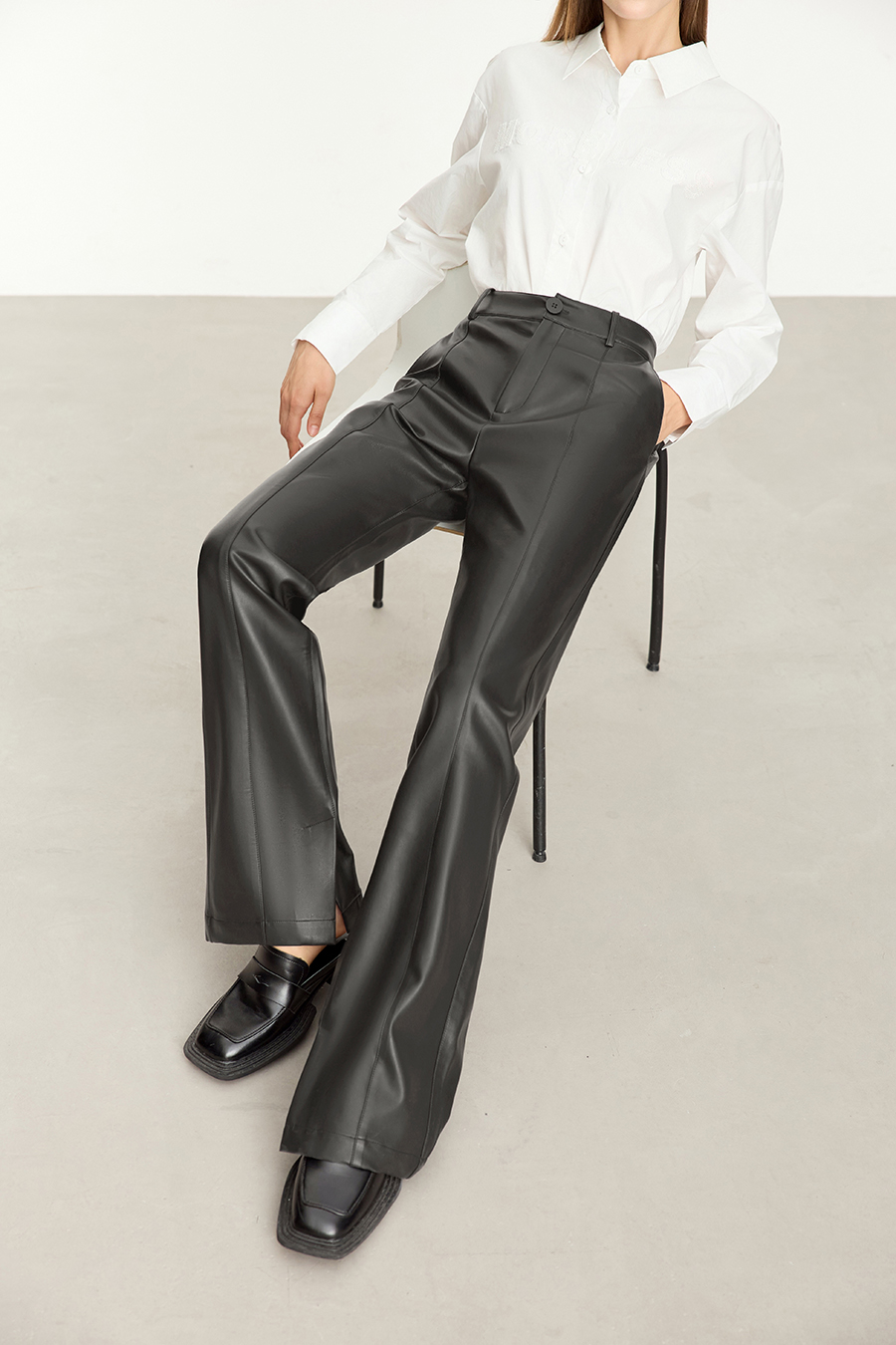 Eco - Leather Casual Long Pants|AMII-AMII.com