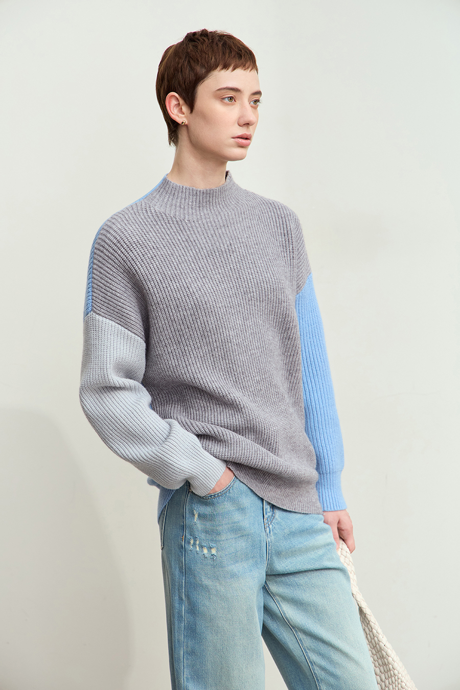 Drop Shoulder Color - block Sweater|AMII-AMII.com