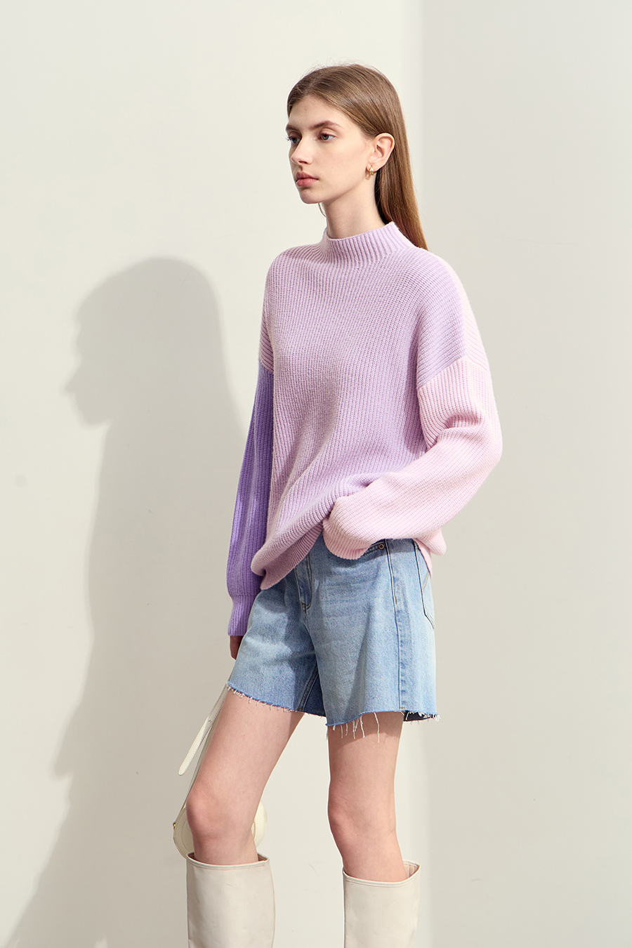 Drop Shoulder Color - block Sweater|AMII-AMII.com