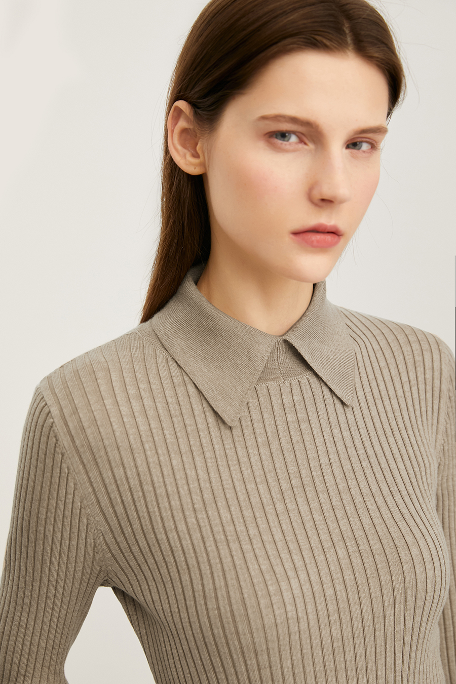 Lapel Ribbed Sweater|AMII-AMII.com