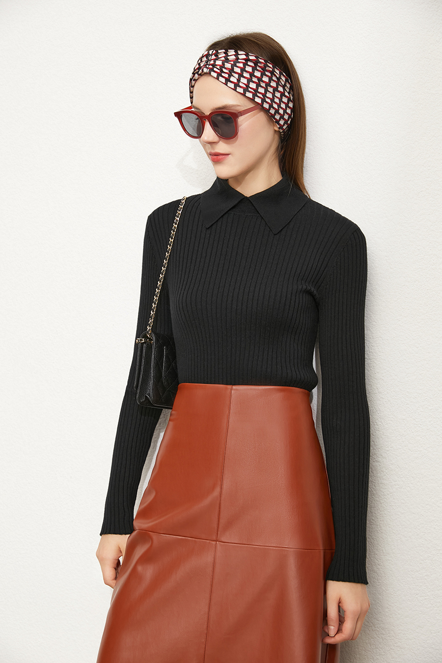 Lapel Ribbed Sweater|AMII-AMII.com