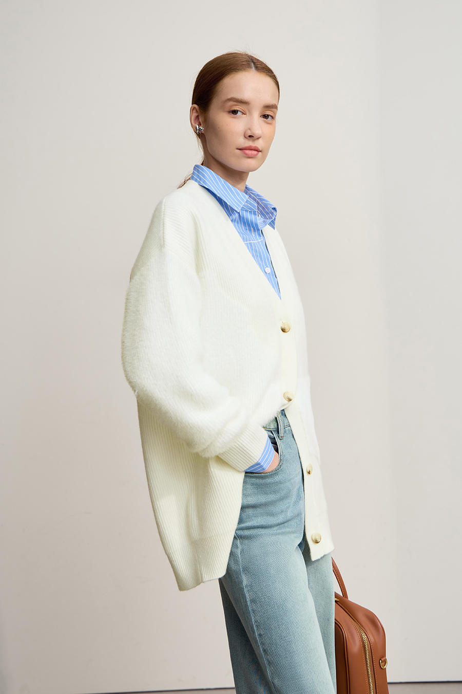 Drop Shoulder V - Neck Knitted Cardigan|AMII-AMII.com