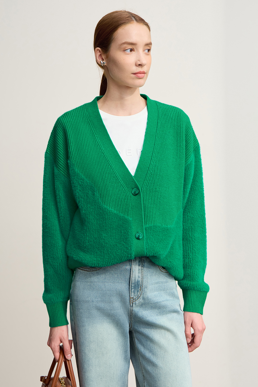 Drop Shoulder V - Neck Knitted Cardigan|AMII-AMII.com