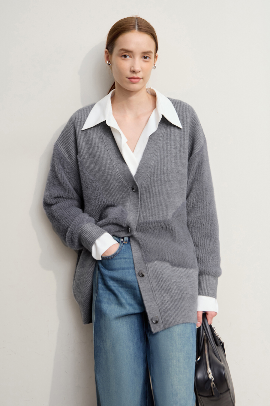 Drop Shoulder V - Neck Knitted Cardigan|AMII-AMII.com