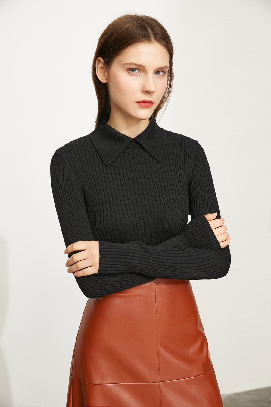 Lapel Ribbed Sweater|AMII-AMII.com