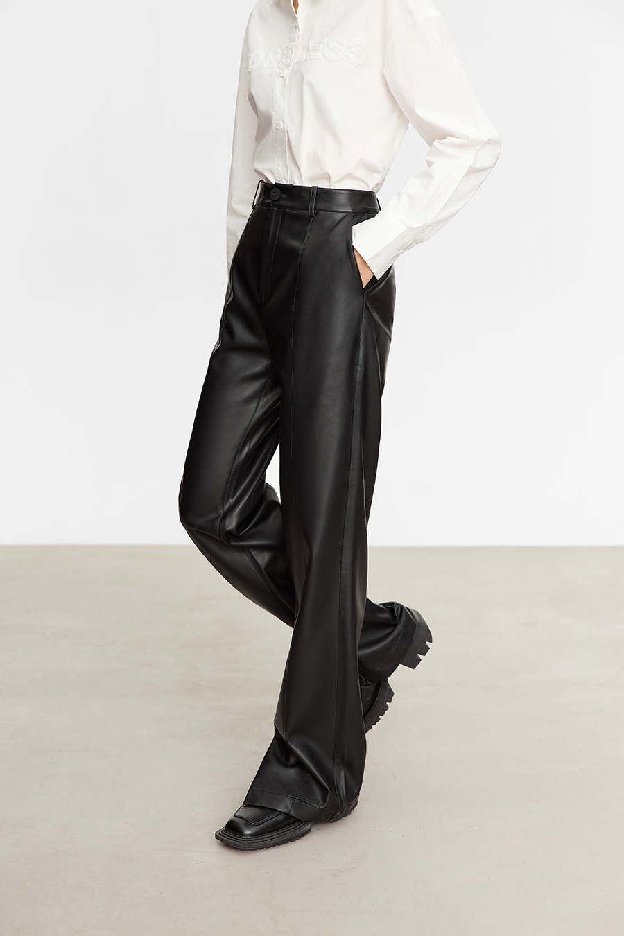 Eco - Leather Casual Long Pants|AMII-AMII.com