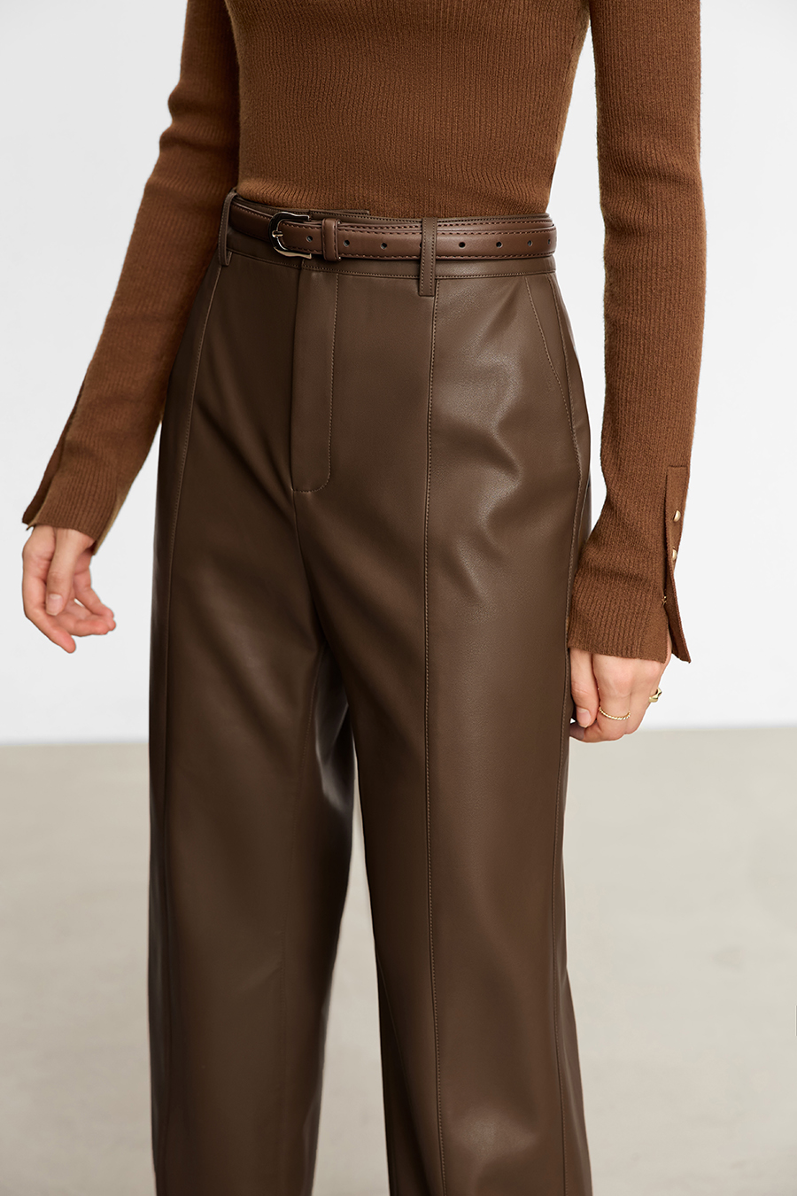 Eco - Leather Casual Long Pants|AMII-AMII.com