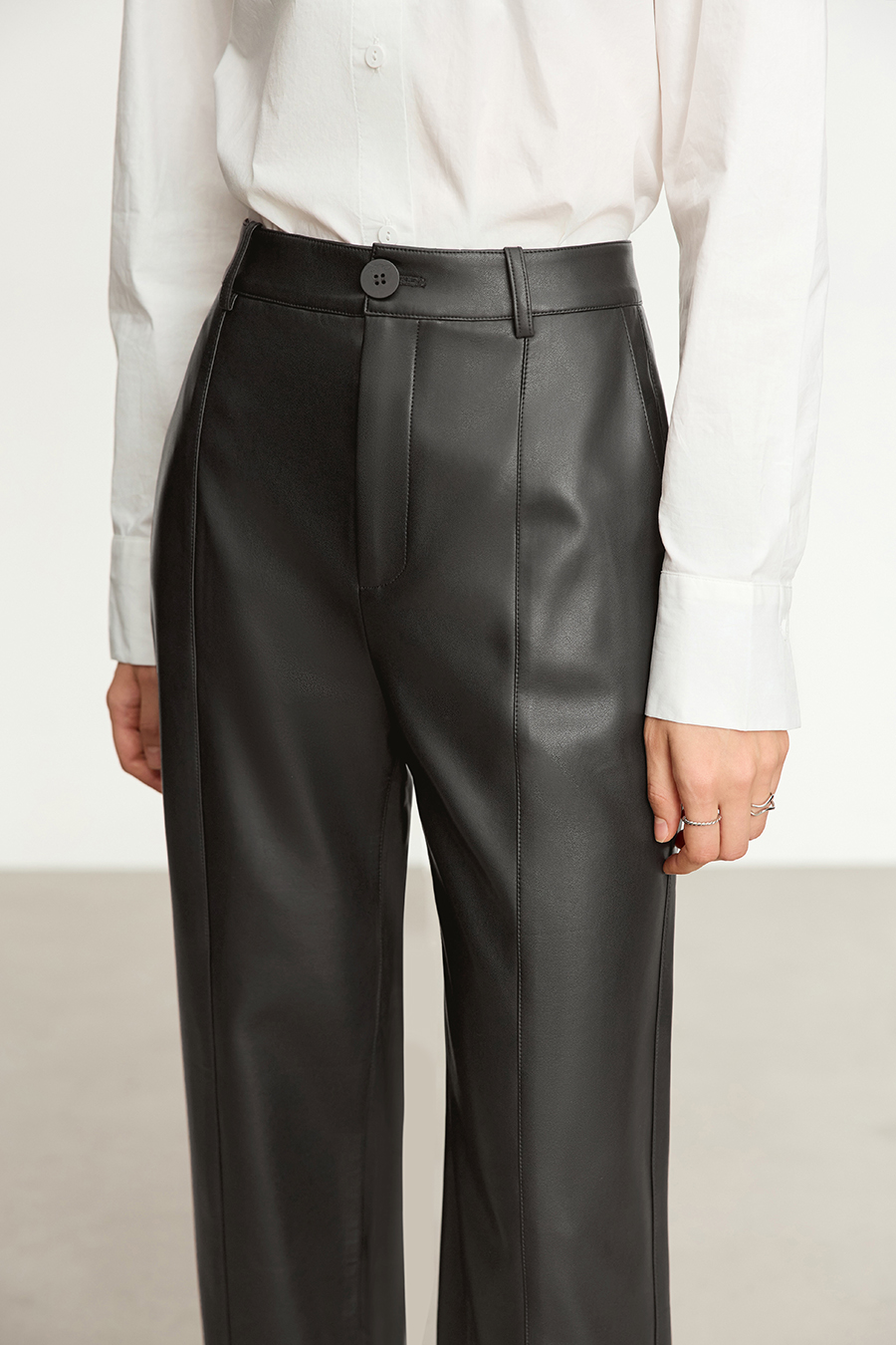 Eco - Leather Casual Long Pants|AMII-AMII.com