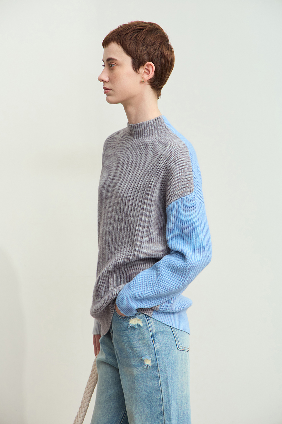 Drop Shoulder Color - block Sweater|AMII-AMII.com
