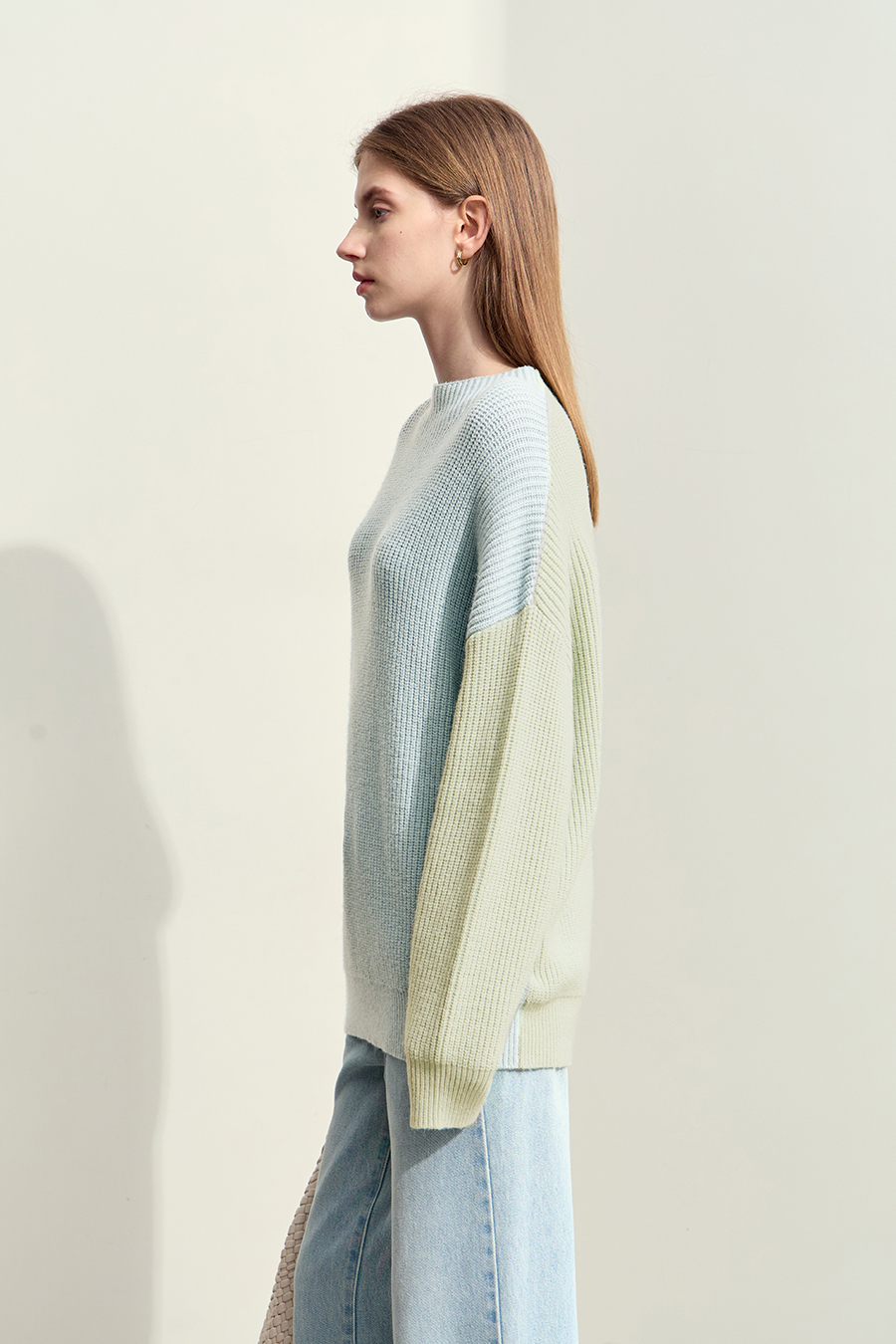 Drop Shoulder Color - block Sweater|AMII-AMII.com